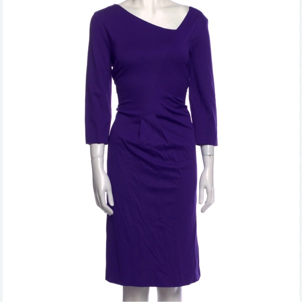 Diane von Furstenberg Dress Size 2 Chrome Purple Blue Ruched Hip Knee Length